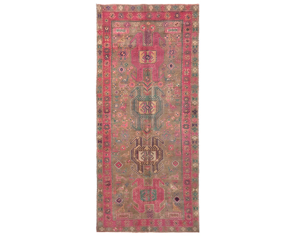 10 Ft Vintage Brown Persian Style Hand Knotted Low Pile Wool Runner Rug